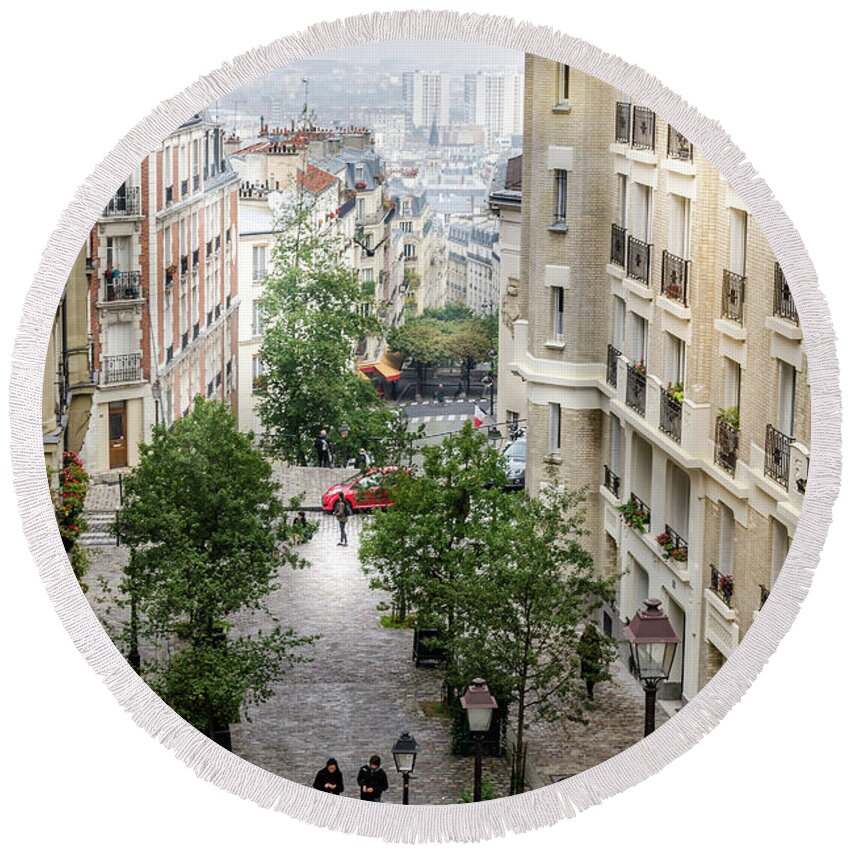 Paris Round Beach Towel featuring the photograph The view from Montmartre steps, Paris France 2 by Perry Rodriguez