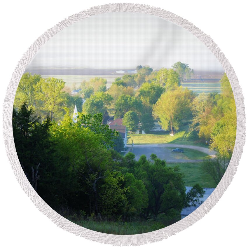 Hartsburg Round Beach Towel featuring the photograph The View From the Hill by Cricket Hackmann