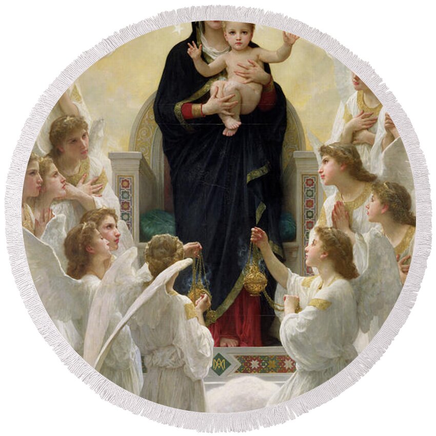 The Round Beach Towel featuring the painting The Virgin with Angels by William-Adolphe Bouguereau