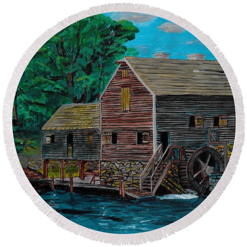 Water Round Beach Towel featuring the painting The Water Mill by David Bigelow