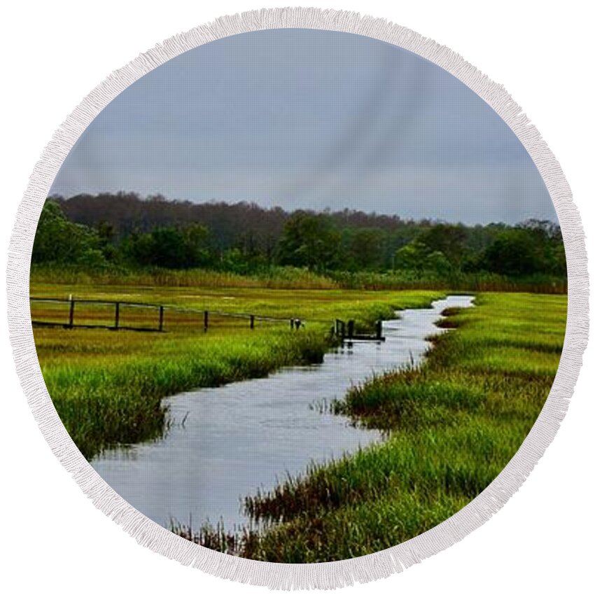 Marsh Round Beach Towel featuring the photograph The Water Road Through the Marsh by Shawn M Greener
