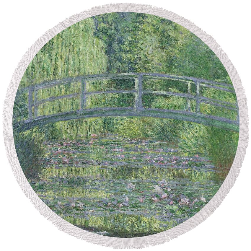The Round Beach Towel featuring the painting The Waterlily Pond by Claude Monet