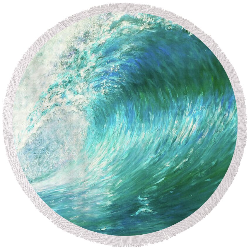 Wave Round Beach Towel featuring the painting The Wave Curl Curl by Jackie Sherwood