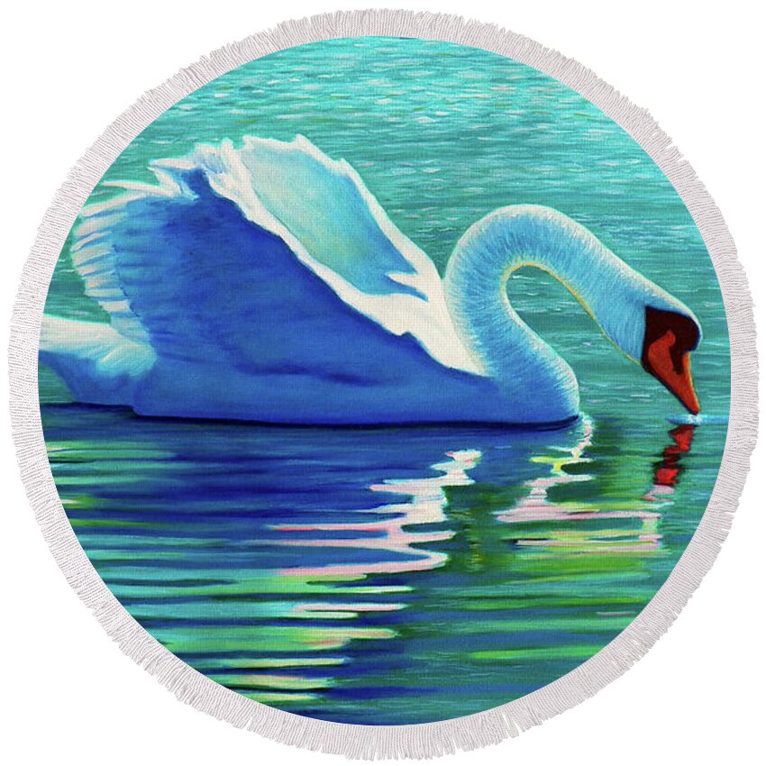 Swan Round Beach Towel featuring the painting The Way Home by Brian Commerford