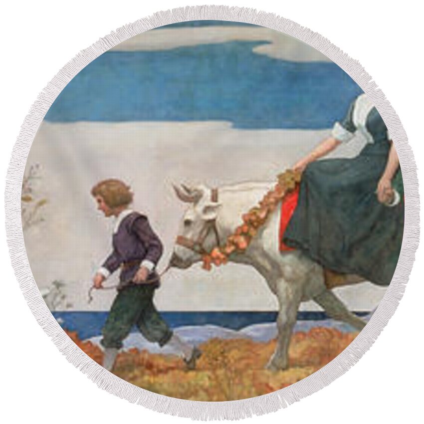 Wyeth Round Beach Towel featuring the painting The Wedding Procession by Newell Convers Wyeth