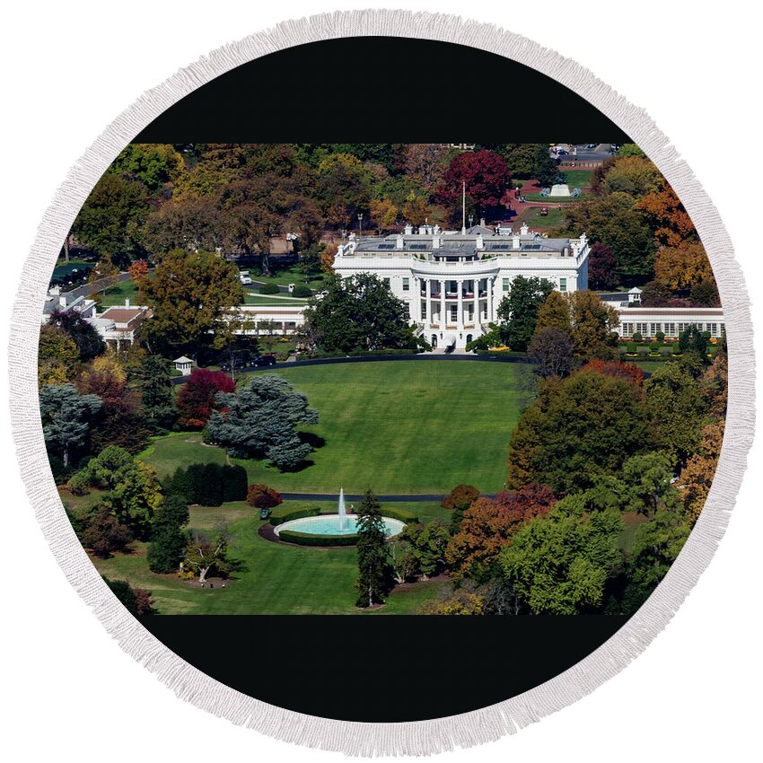 Washington Dc Round Beach Towel featuring the photograph The White House by Ed Clark