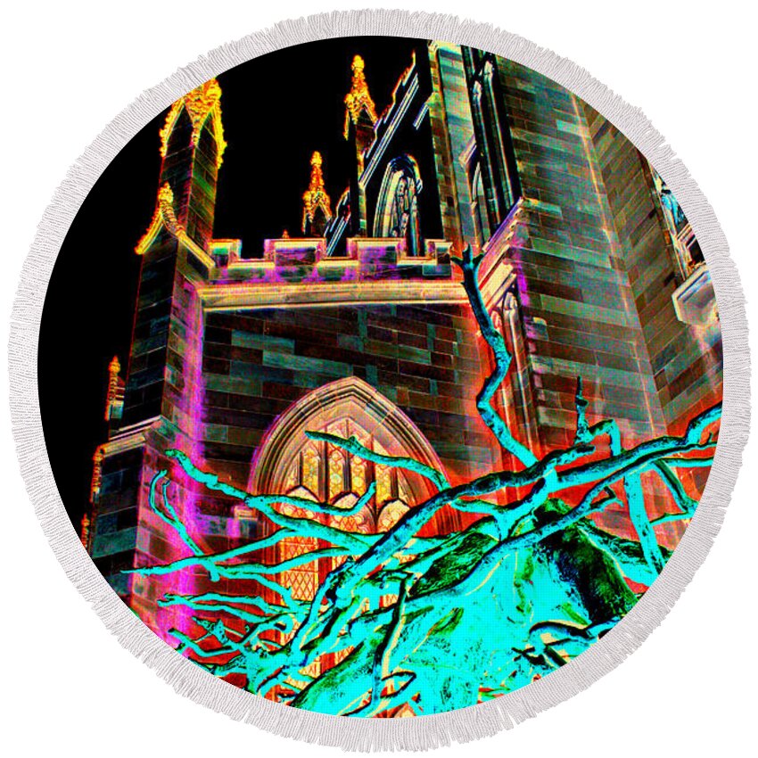 Trinity Church Round Beach Towel featuring the photograph The Witching Hour by Julie Lueders 