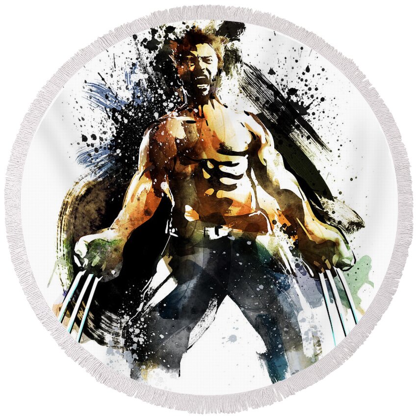 The Wolverine Round Beach Towel featuring the painting The Wolverine by Unique Drawing