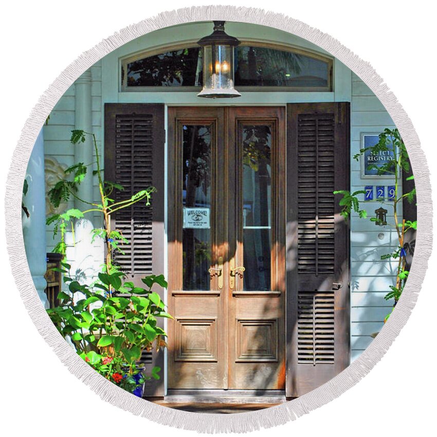 Shutters Round Beach Towel featuring the photograph The Wood Doors by Jost Houk