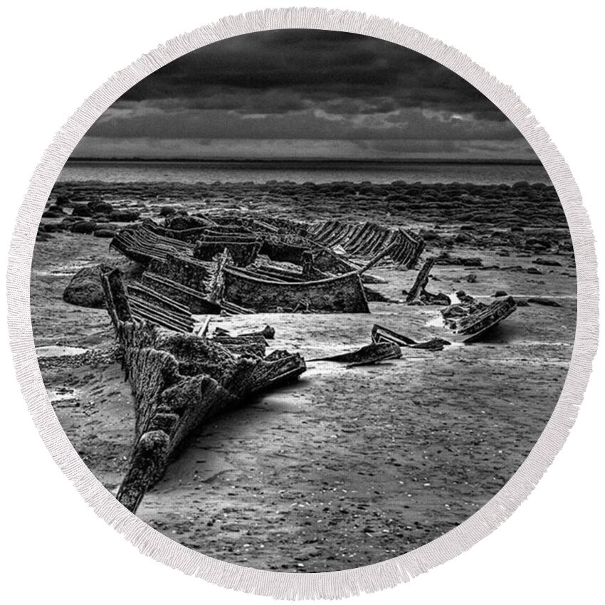 Trawler Round Beach Towel featuring the photograph The Wreck Of The Steam Trawler by John Edwards