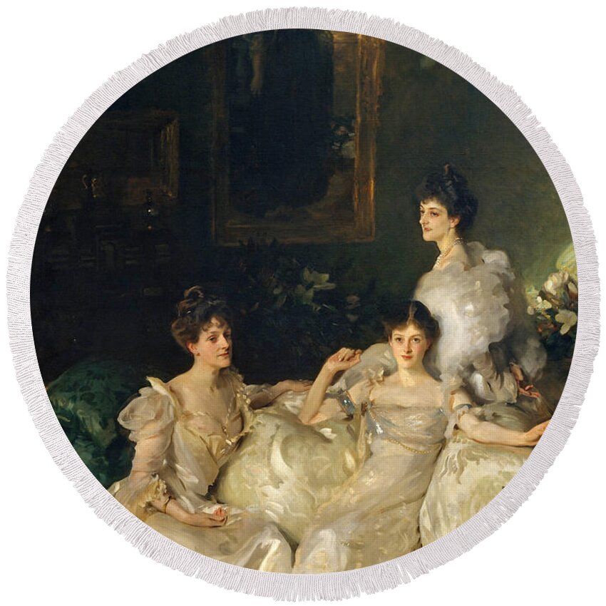 John Singer Sargent Round Beach Towel featuring the painting The Wyndham Sisters. Lady Elcho Mrs. Adeane and Mrs. Tenant by John Singer Sargent