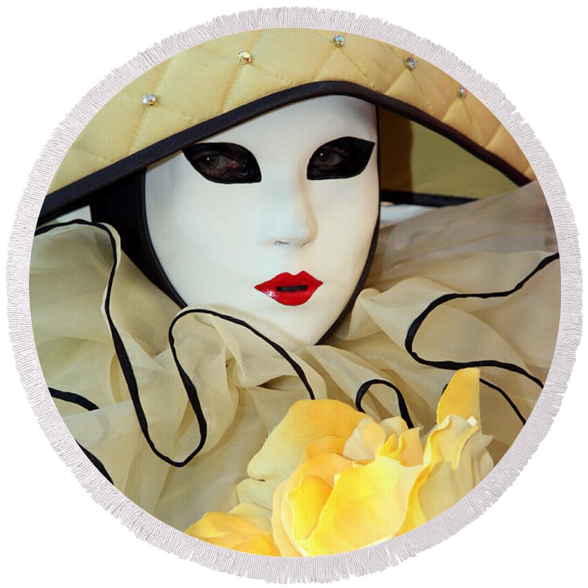 Venice Carnival Round Beach Towel featuring the photograph The Yellow Rose by Donna Corless