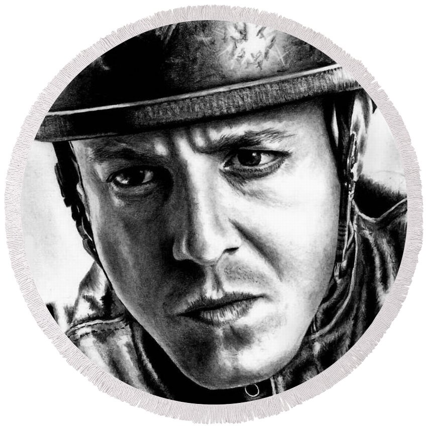 Theo Rossi Round Beach Towel featuring the drawing Theo Rossi as Juice Ortiz by Rick Fortson