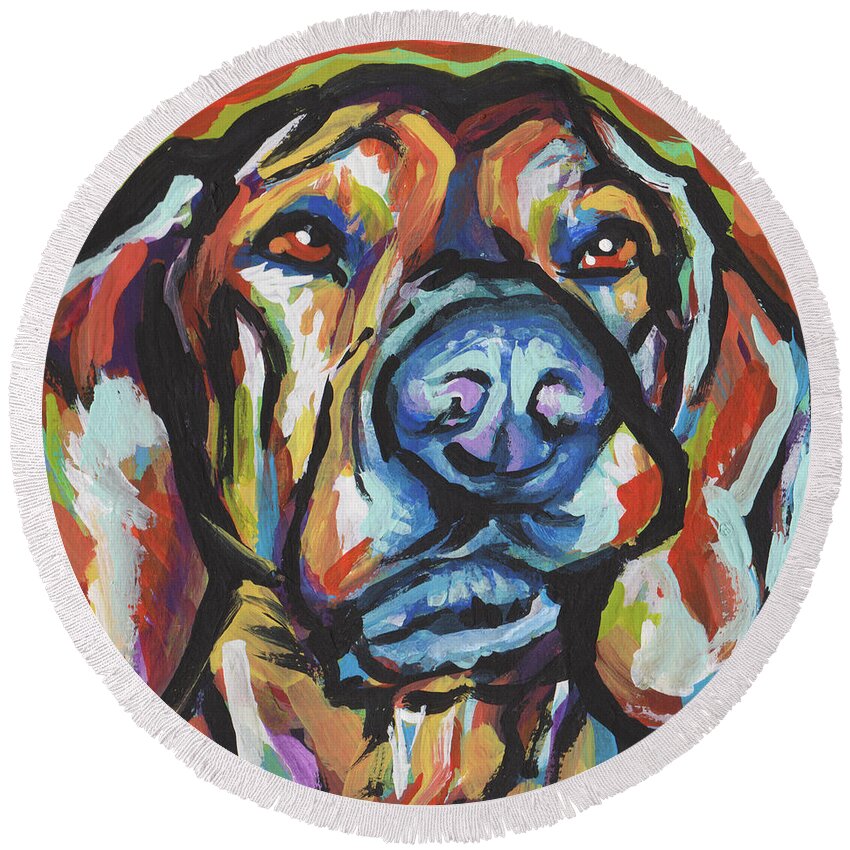 Plott Hound Round Beach Towel featuring the painting There Must Be A Plott by Lea