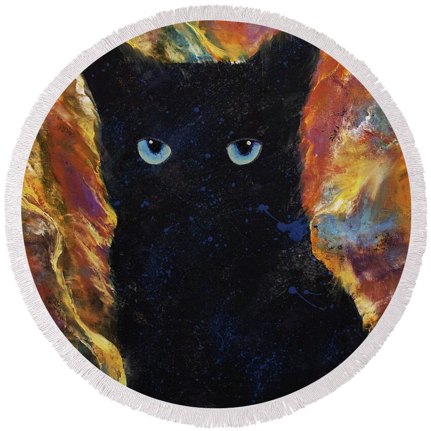 Cat Round Beach Towel featuring the painting Little Ninja by Michael Creese