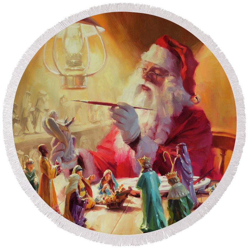 Santa Round Beach Towel featuring the painting These Gifts Are Better Than Toys by Steve Henderson