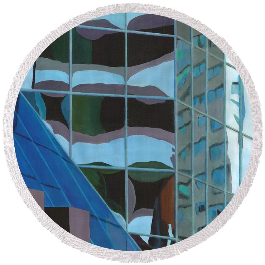 Urban Round Beach Towel featuring the painting Third and Earll by Alika Kumar