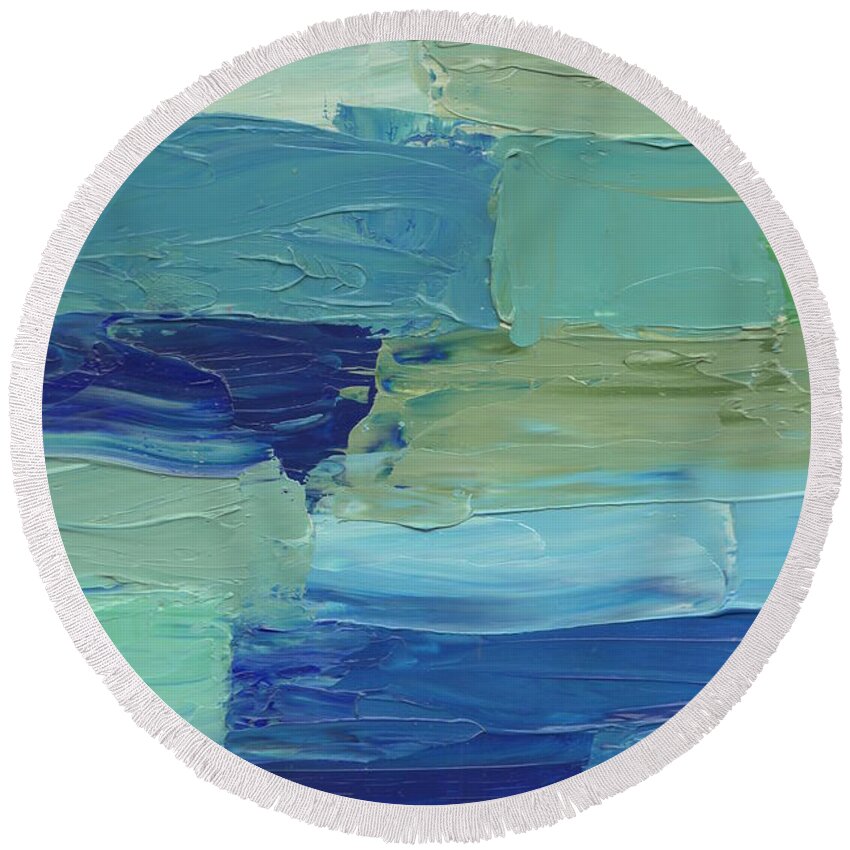 Abstract Oil Painting Round Beach Towel featuring the painting This is a Good Day by Marcy Brennan