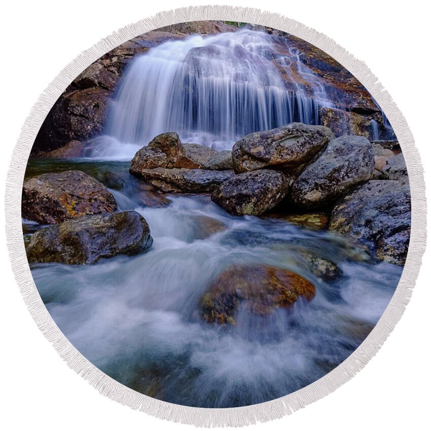 Forest Round Beach Towel featuring the photograph Thompson Falls, Pinkham Notch, NH by Jeff Sinon