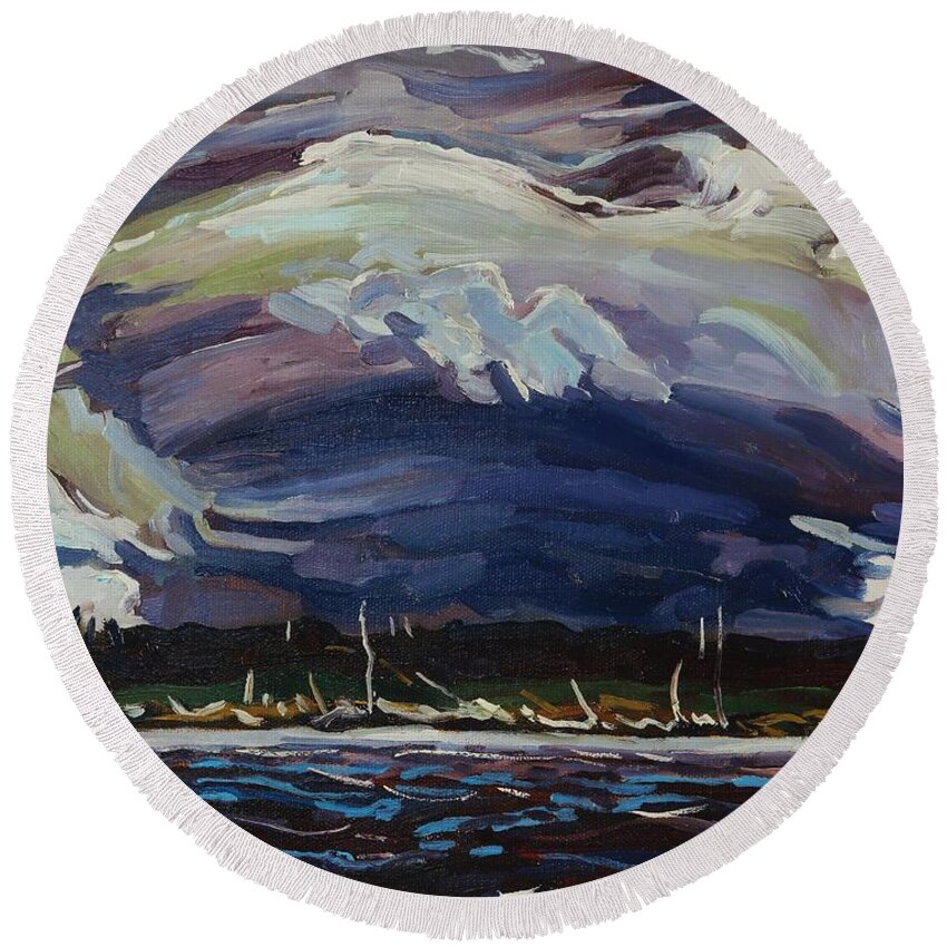 886 Round Beach Towel featuring the painting Thomson's Thunderhead by Phil Chadwick