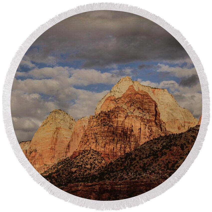 Zion Round Beach Towel featuring the photograph Threatened by Jim Cook