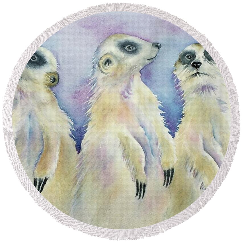 Original Unframed. Round Beach Towel featuring the painting Three Amigos by Lyn DeLano