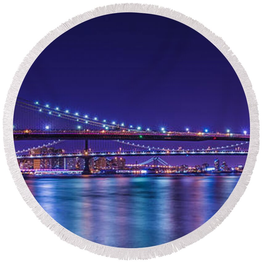 Brooklyn Bridge Round Beach Towel featuring the photograph Three Bridges by Theodore Jones