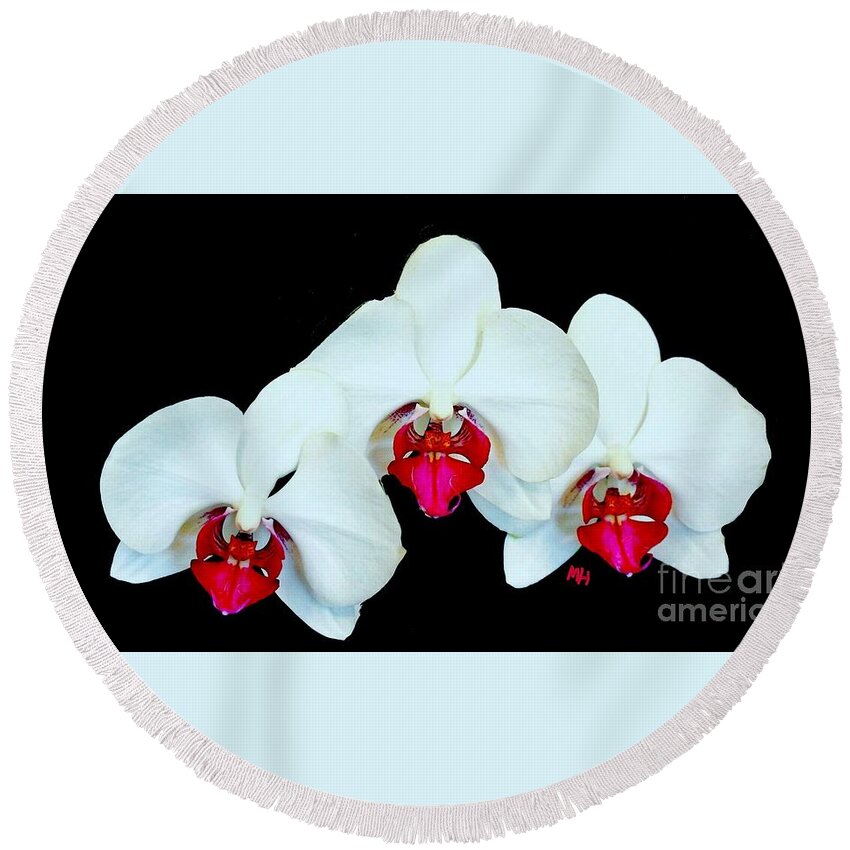 Photo Round Beach Towel featuring the photograph Three Orchids by Marsha Heiken