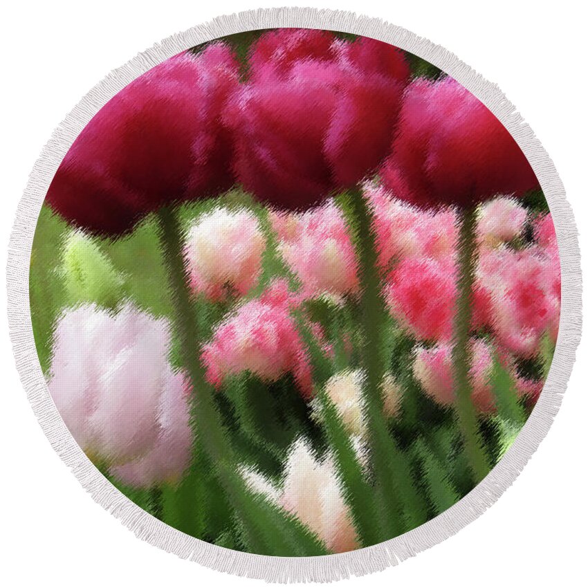 Tulips Round Beach Towel featuring the photograph Three Sisters by Kim Tran