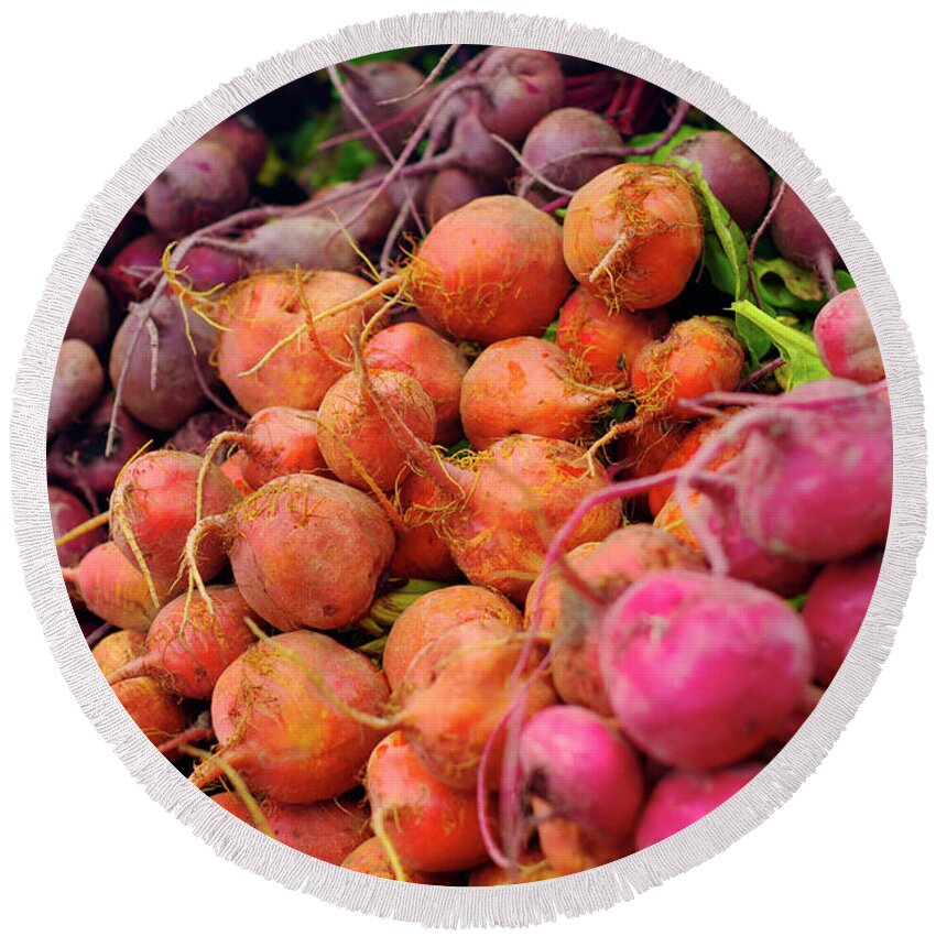 Beet Round Beach Towel featuring the photograph Three Types Of Beets by Bruce Block