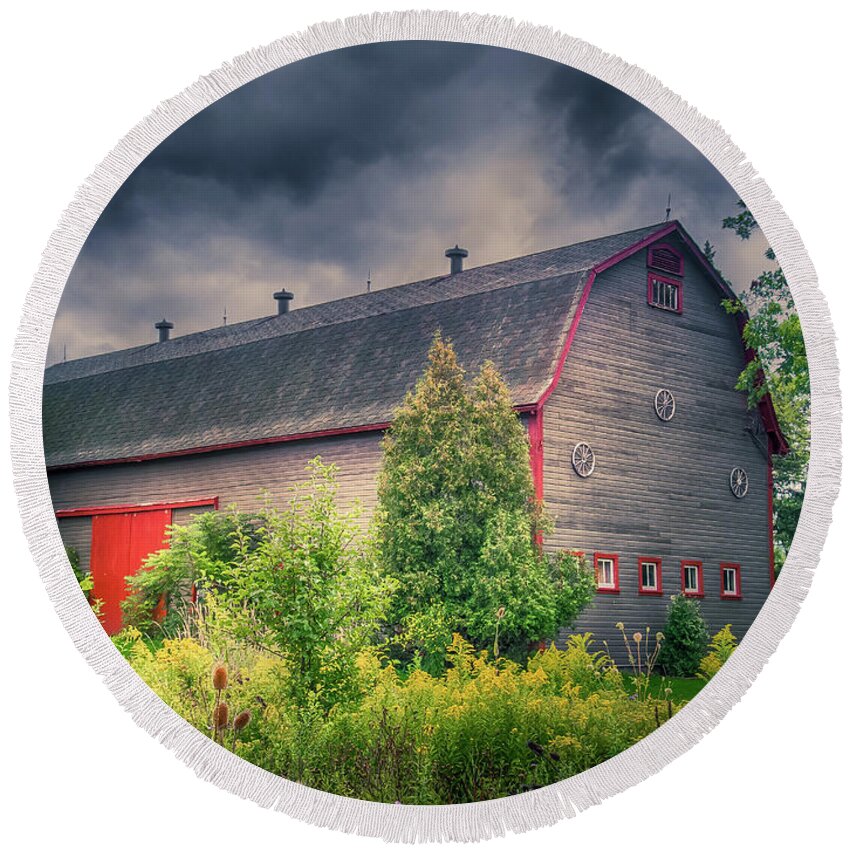 Barn Round Beach Towel featuring the photograph Three Wheels Barn #458 by Guy Whiteley
