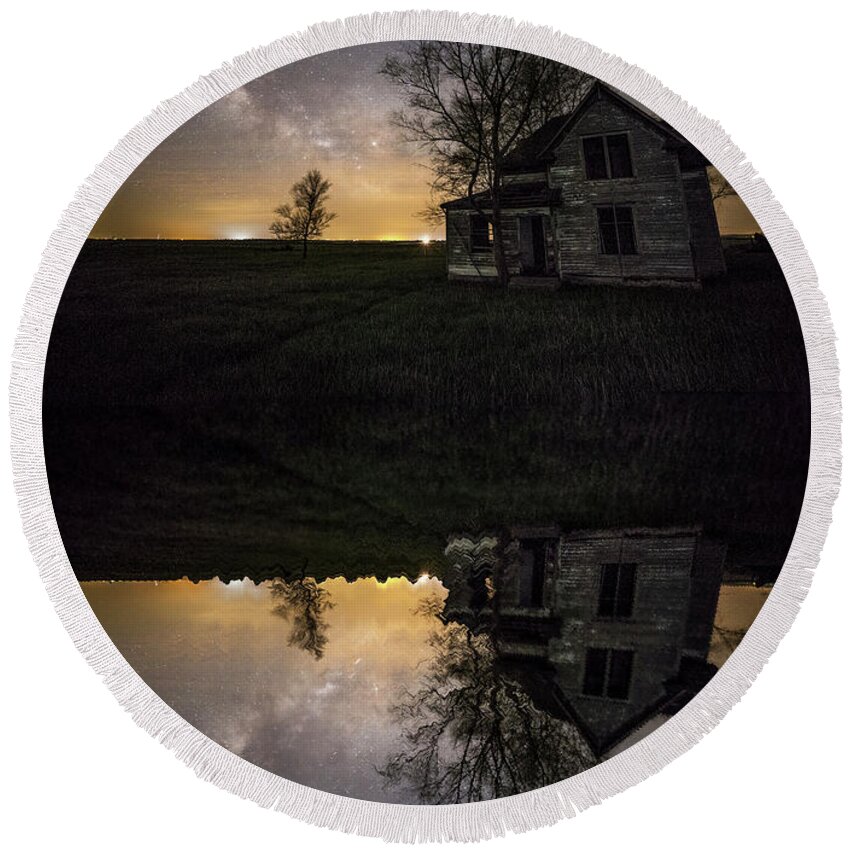 Sky Round Beach Towel featuring the photograph Through a mirror darkly by Aaron J Groen