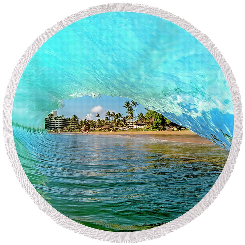 Shorebreak Waves Seascape Ocean Sheraton Maui Hawaii Round Beach Towel featuring the photograph Thru The Looking Glass by James Roemmling