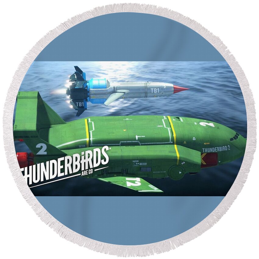 Thunderbirds Are Go Round Beach Towel featuring the digital art Thunderbirds Are Go by Maye Loeser