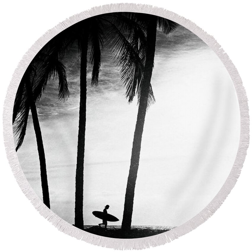 Surfing Round Beach Towel featuring the photograph Ticla Palms by Nik West