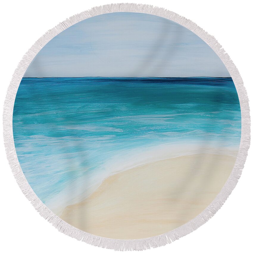 Ocean Round Beach Towel featuring the painting tide Coming In by Shelley Myers