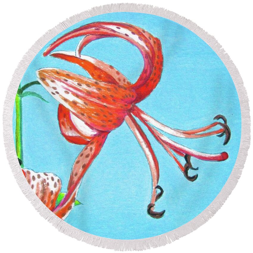 Still Life Round Beach Towel featuring the drawing Tiger Lily 2 by Linda Williams