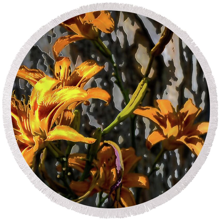 Flowers Round Beach Towel featuring the photograph Tiger Lily Metal by Deb Nakano