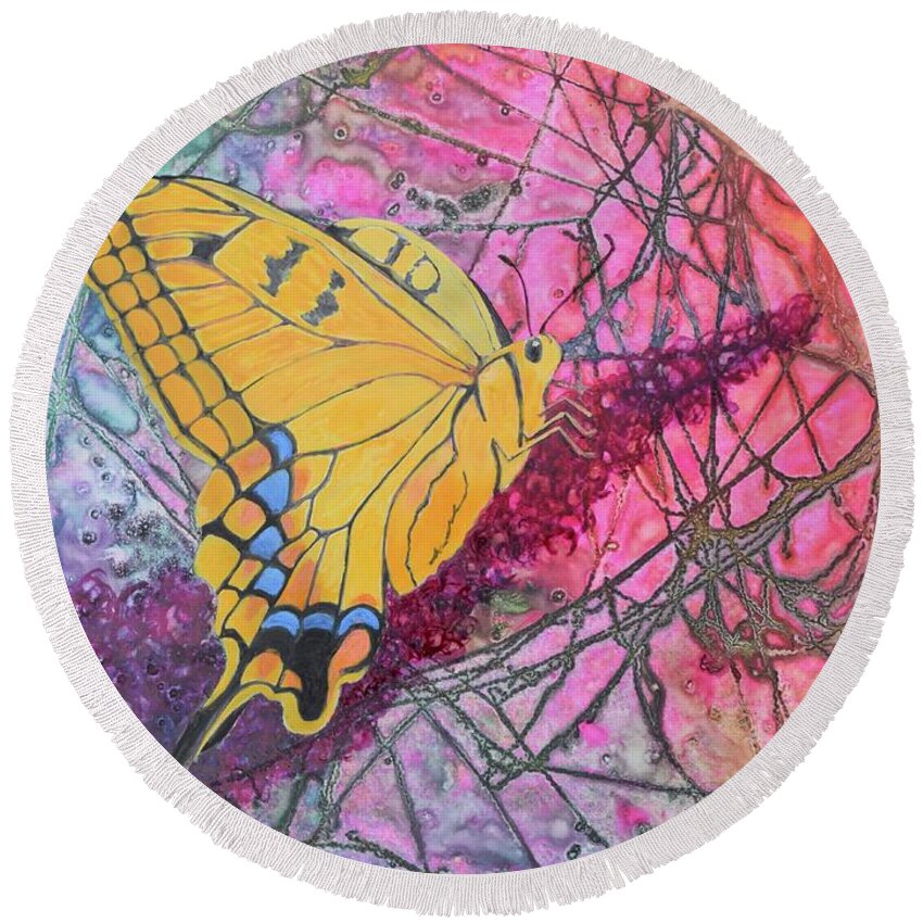 Butterfly Round Beach Towel featuring the painting Tiger Swallowtail by Nancy Jolley