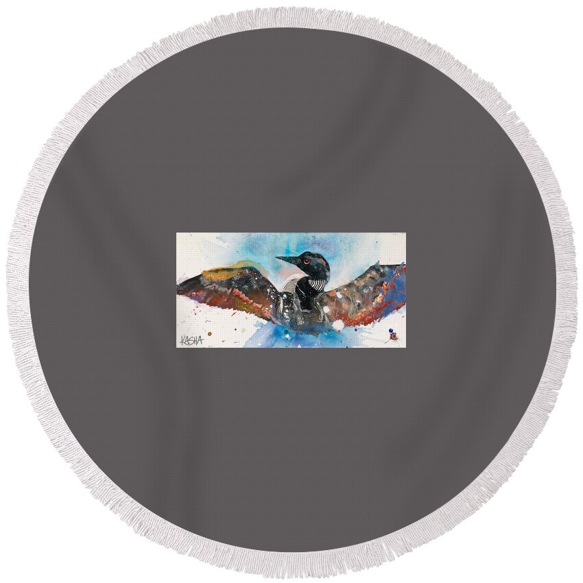 Loon Round Beach Towel featuring the painting Tight Fit by Kasha Ritter