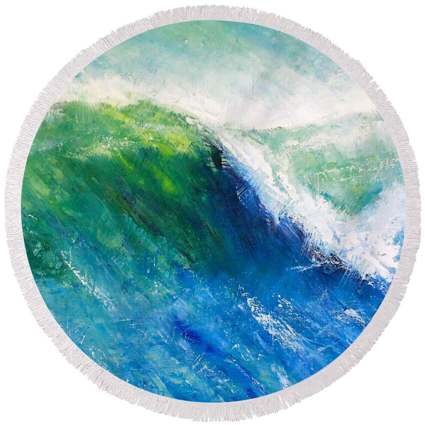Ocean Round Beach Towel featuring the painting Tilting Wave by Alan Metzger