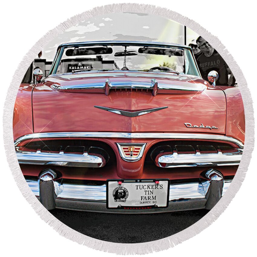 Cars Round Beach Towel featuring the photograph Tim Hortons Car Show CACA4489-18 by Randy Harris