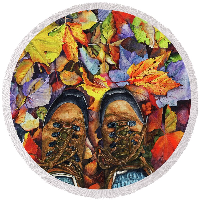 Leaves Round Beach Towel featuring the painting Timberland by Peter Williams