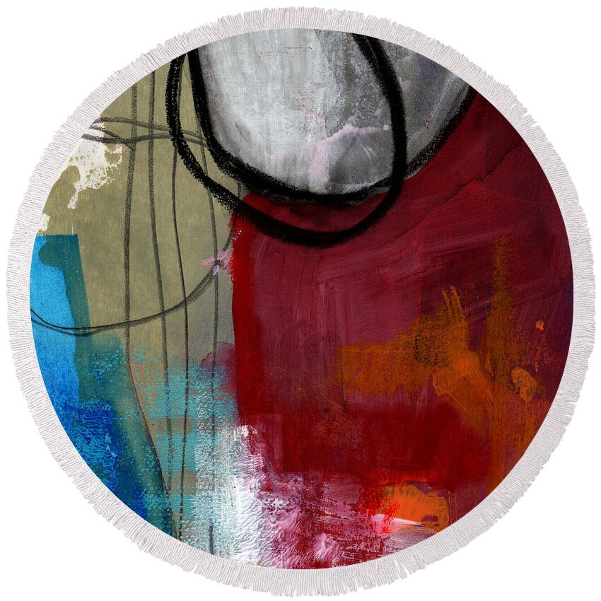Red Round Beach Towel featuring the painting Time Between- Abstract Art by Linda Woods