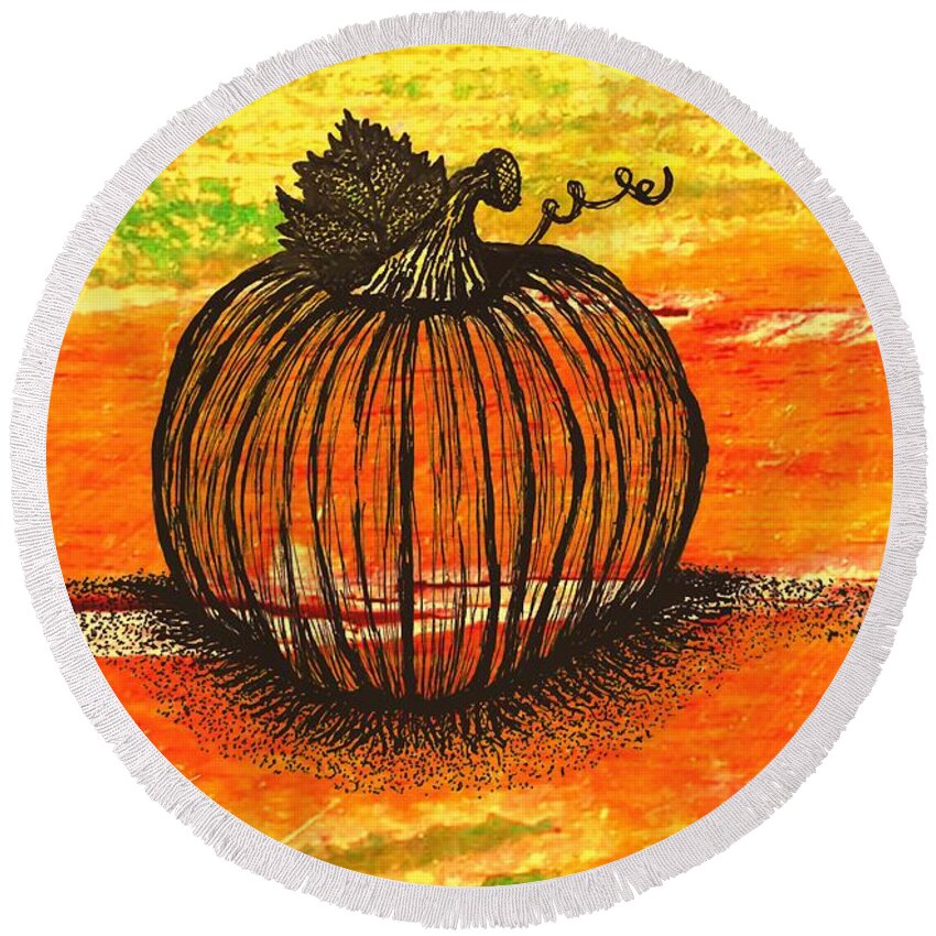 Drawing Round Beach Towel featuring the drawing Time To Get Pumkin by MaryLee Parker