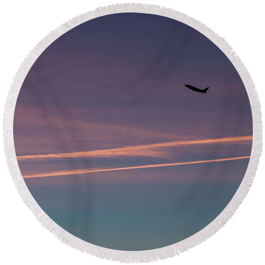 Airplane Round Beach Towel featuring the photograph Time To Go by Lora Lee Chapman