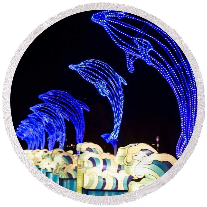 Dolphin Round Beach Towel featuring the photograph Time to play by Lora Lee Chapman