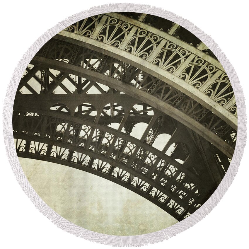 Eiffel Tower Round Beach Towel featuring the photograph Timeless - Vintage Paris Eiffel Tower Photography by Melanie Alexandra Price