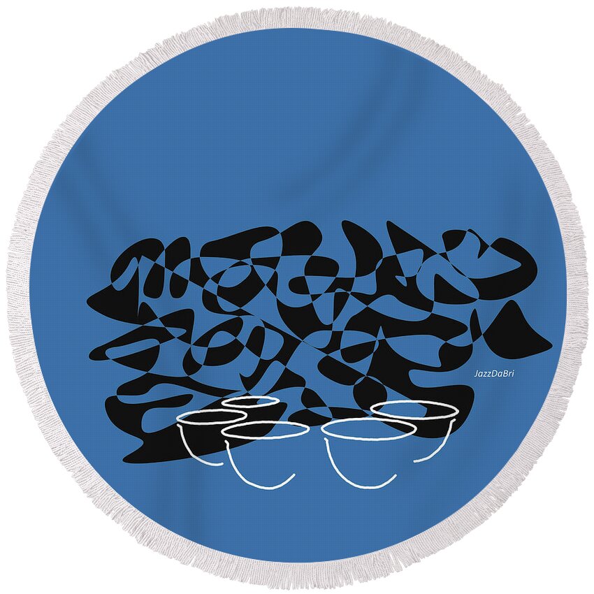 Jazzdabri Round Beach Towel featuring the digital art Timpani in Blue by David Bridburg