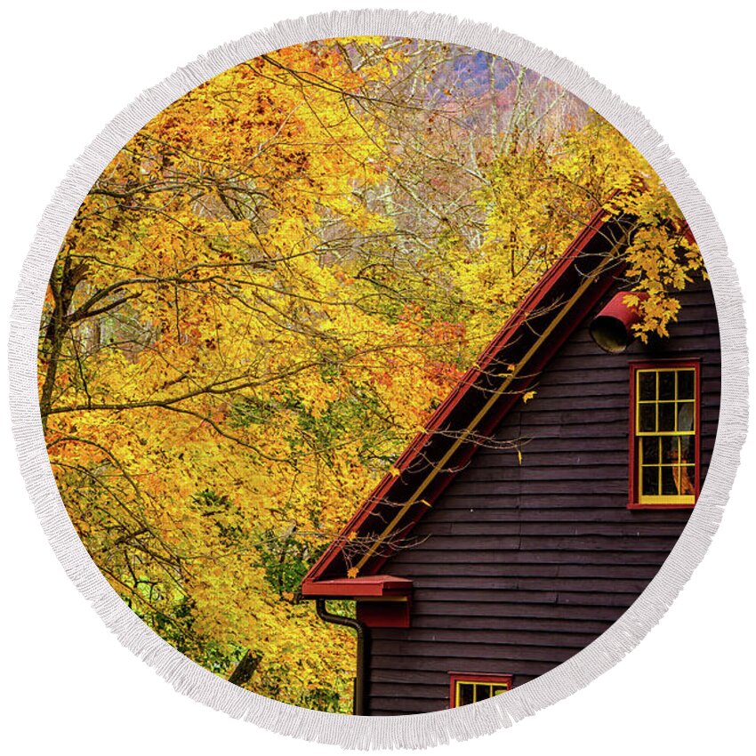 Landscape Round Beach Towel featuring the photograph Tingler's Mill in Fall by Joe Shrader